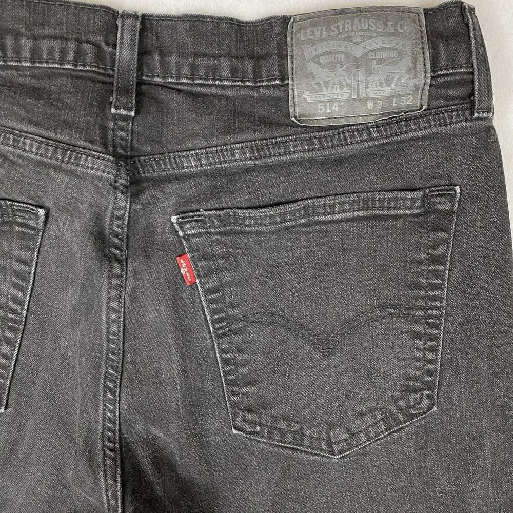 Levis 514 Jeans Mens 36x32 (Fits 36x30) Black Straight Fit Stretch Denim Casual